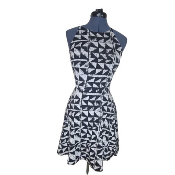 Bar III halter sleeveless black and white art deco skater dress medium - Picture 1 of 9